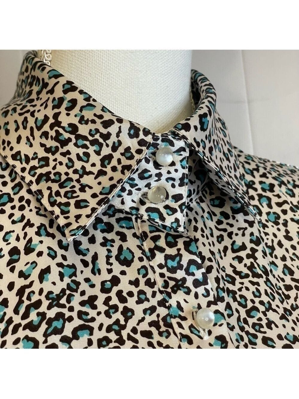 Heart Soul Y2K Leopard Print Puff Sleeve Satin Tie Blouse Size Large - Picture 13 of 14